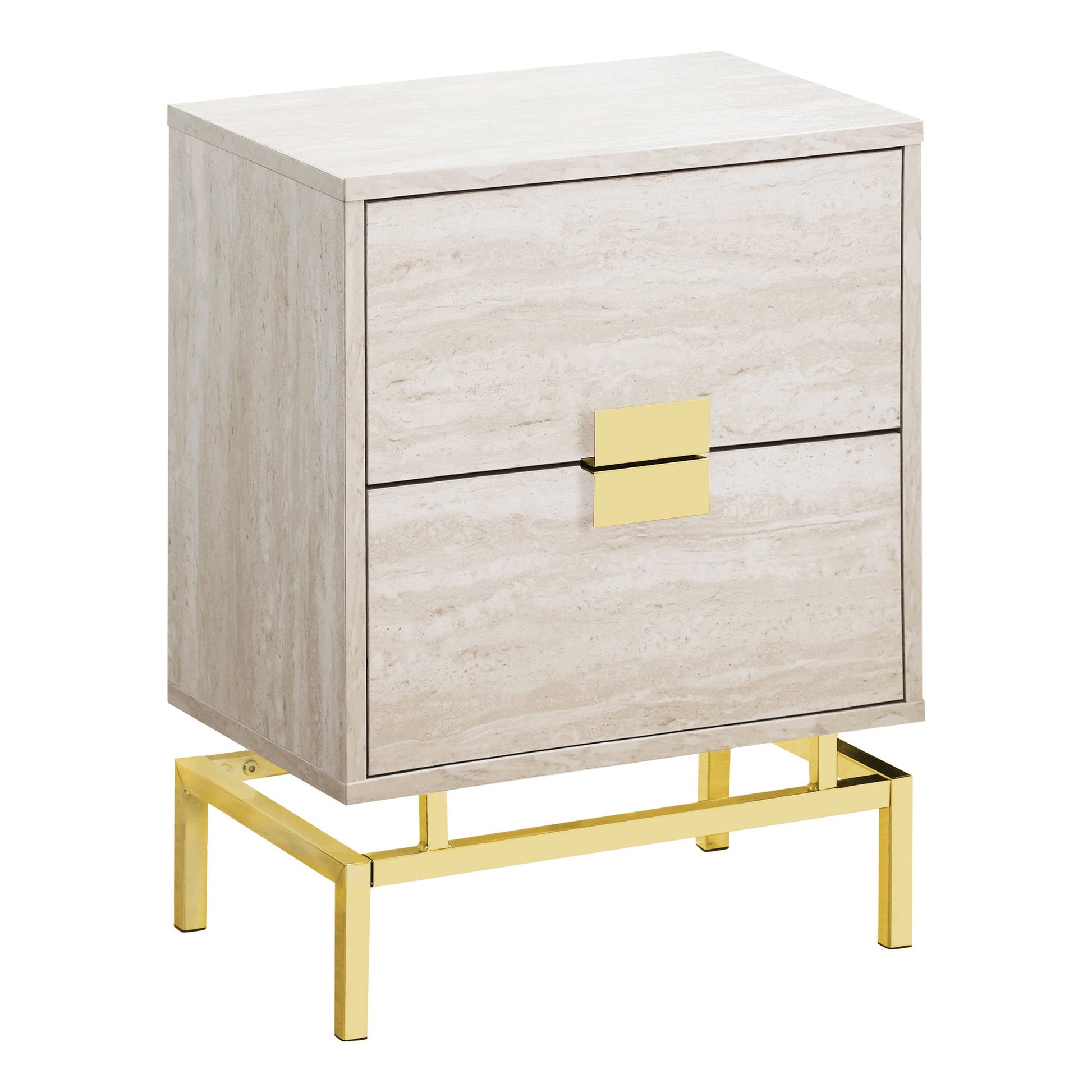 HomeRoots 24" Gold And Beige Manufactured Wood Rectangular End Table With Two Drawers