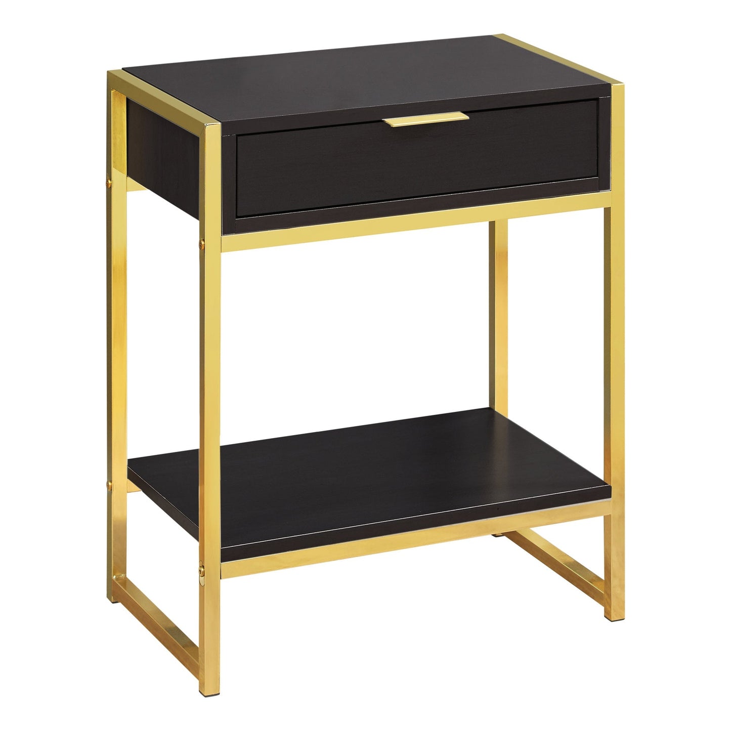 HomeRoots 24" Gold And Dark Brown End Table With Drawer And Shelf