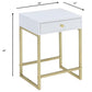 HomeRoots 24" Gold And White Solid Wood End Table With Drawer