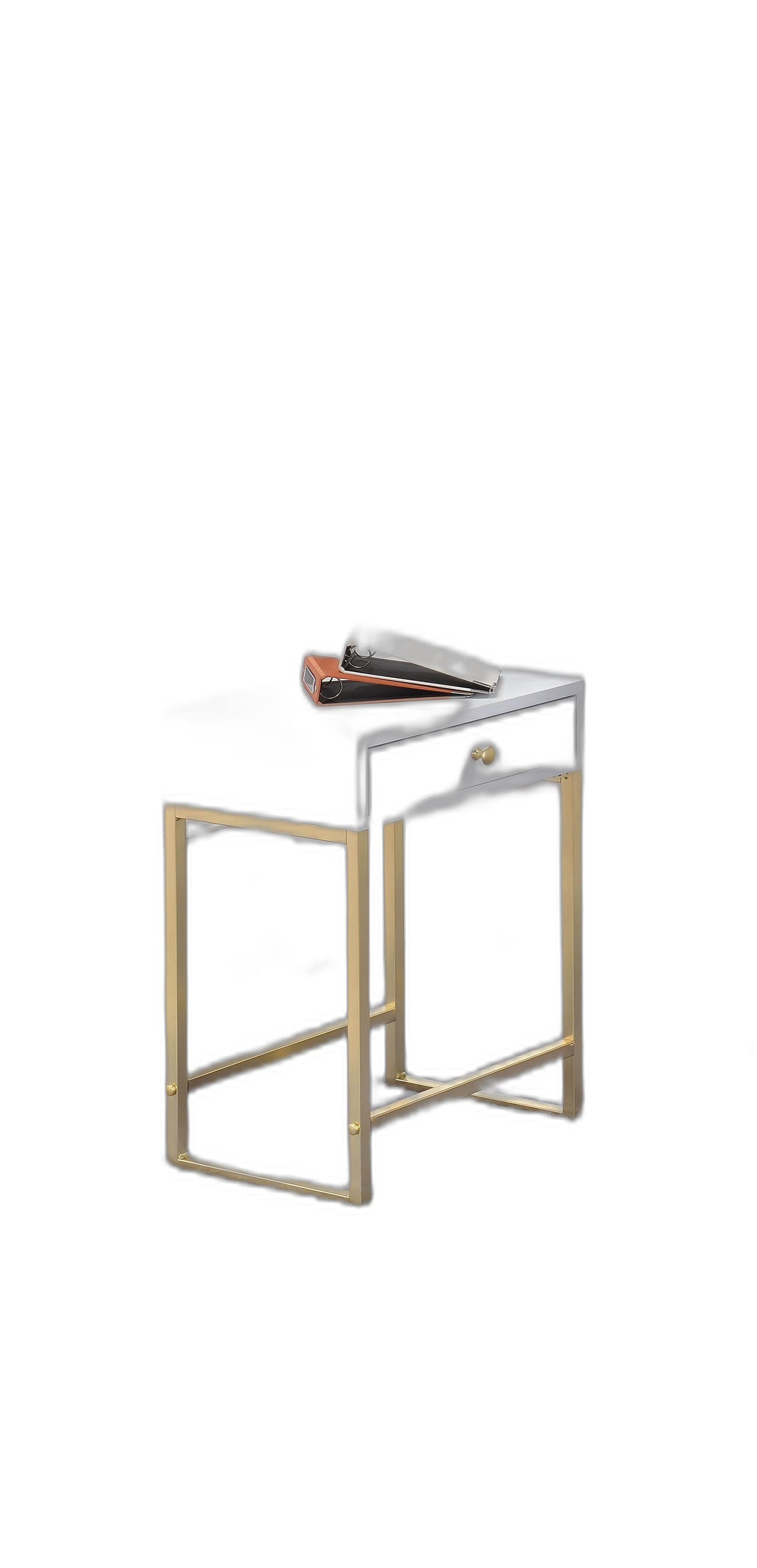 HomeRoots 24" Gold And White Solid Wood End Table With Drawer