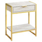 HomeRoots 24" Gold Metal Accent Table With Beige Marble Finish