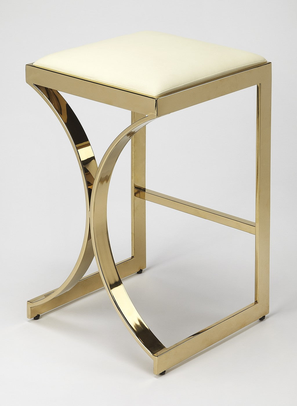 HomeRoots 24" Iron Backless Counter Height Bar Chair With Footrest in Off-White and Gold Finish