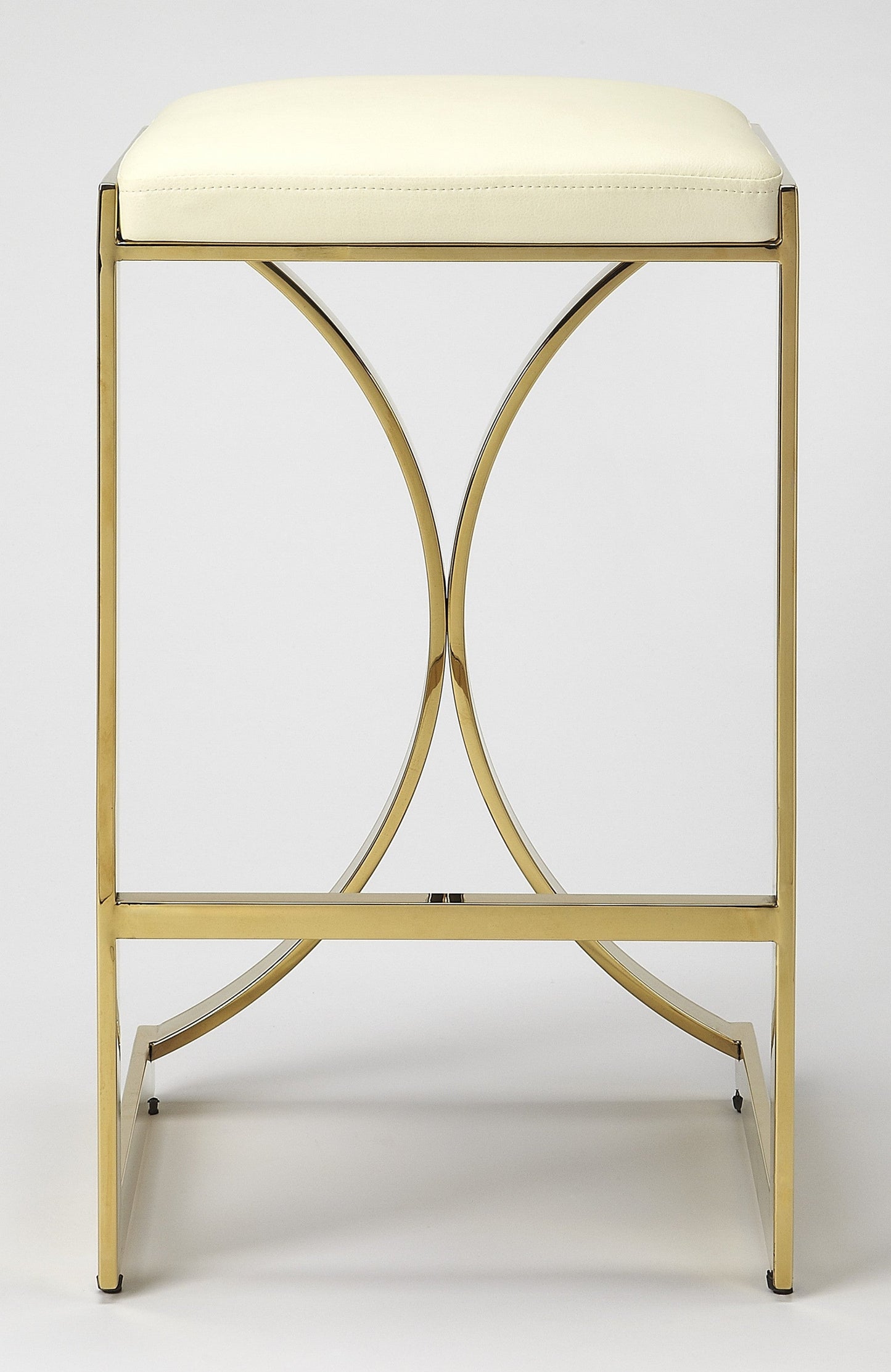 HomeRoots 24" Iron Backless Counter Height Bar Chair With Footrest in Off-White and Gold Finish