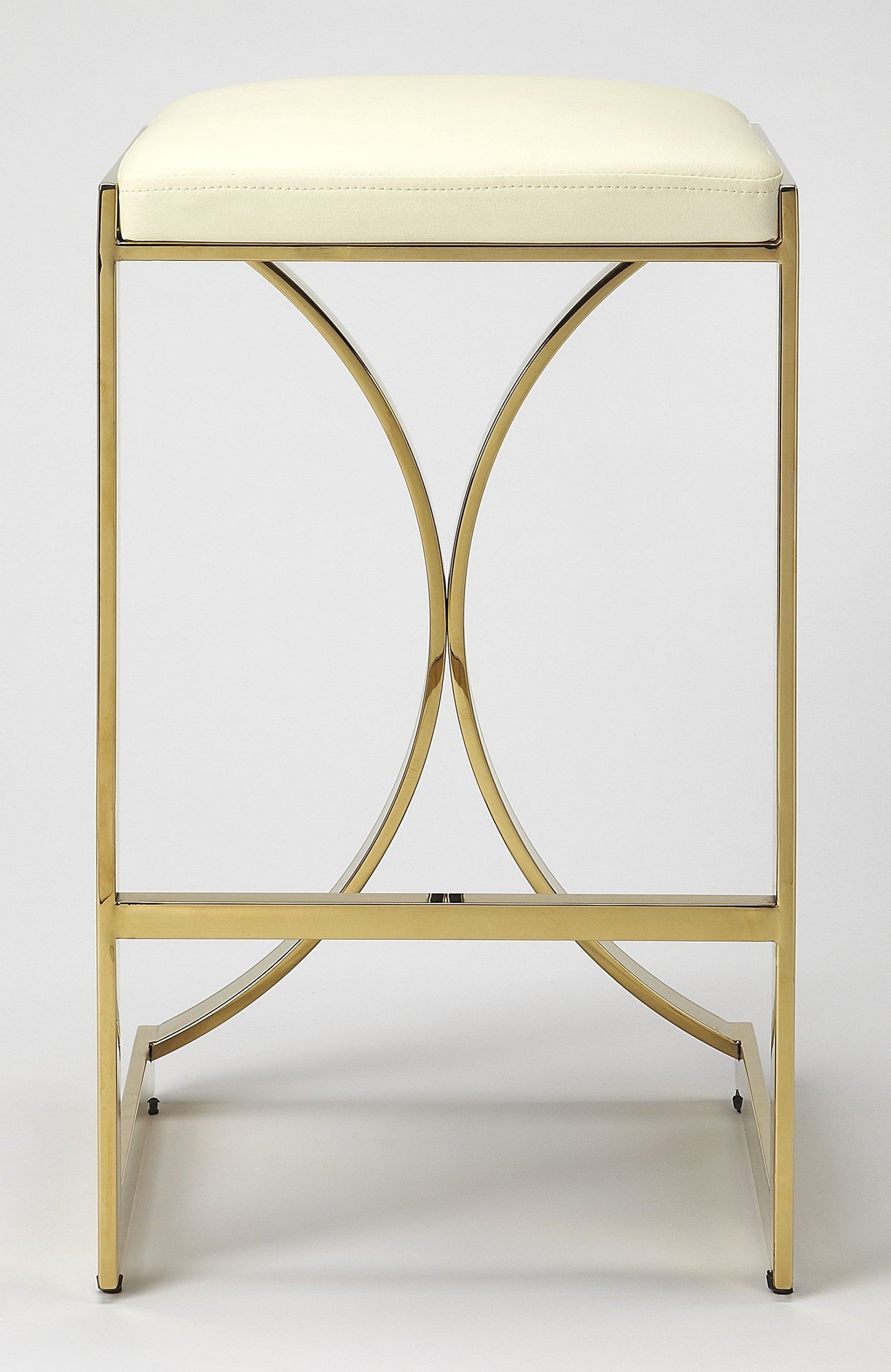 HomeRoots 24" Iron Backless Counter Height Bar Chair With Footrest in Off-White and Gold Finish