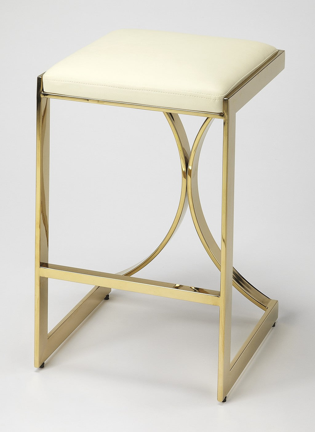 HomeRoots 24" Iron Backless Counter Height Bar Chair With Footrest in Off-White and Gold Finish