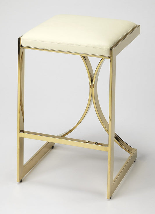 HomeRoots 24" Iron Backless Counter Height Bar Chair With Footrest in Off-White and Gold Finish