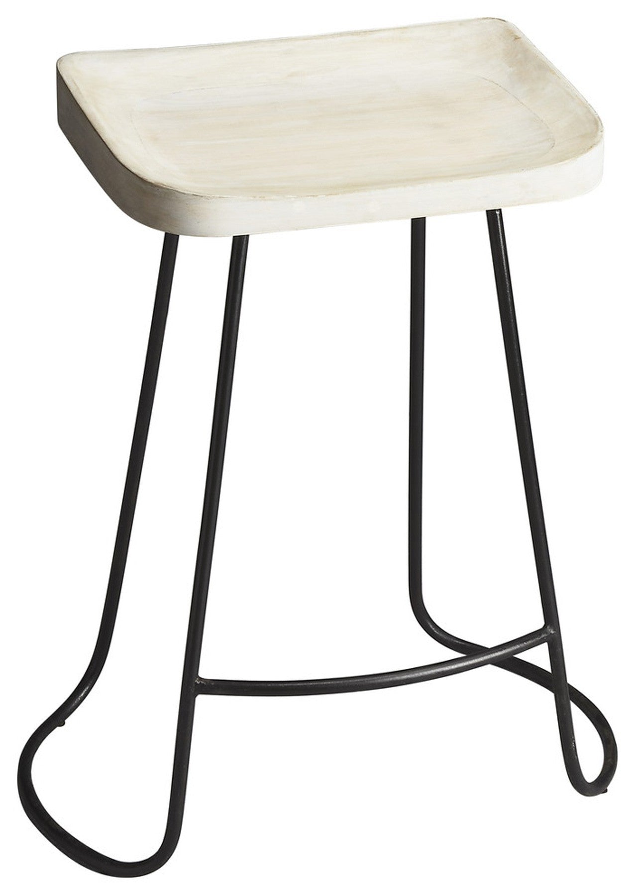HomeRoots 24" Iron Backless Counter Height Bar Chair With Off White And Black Finish