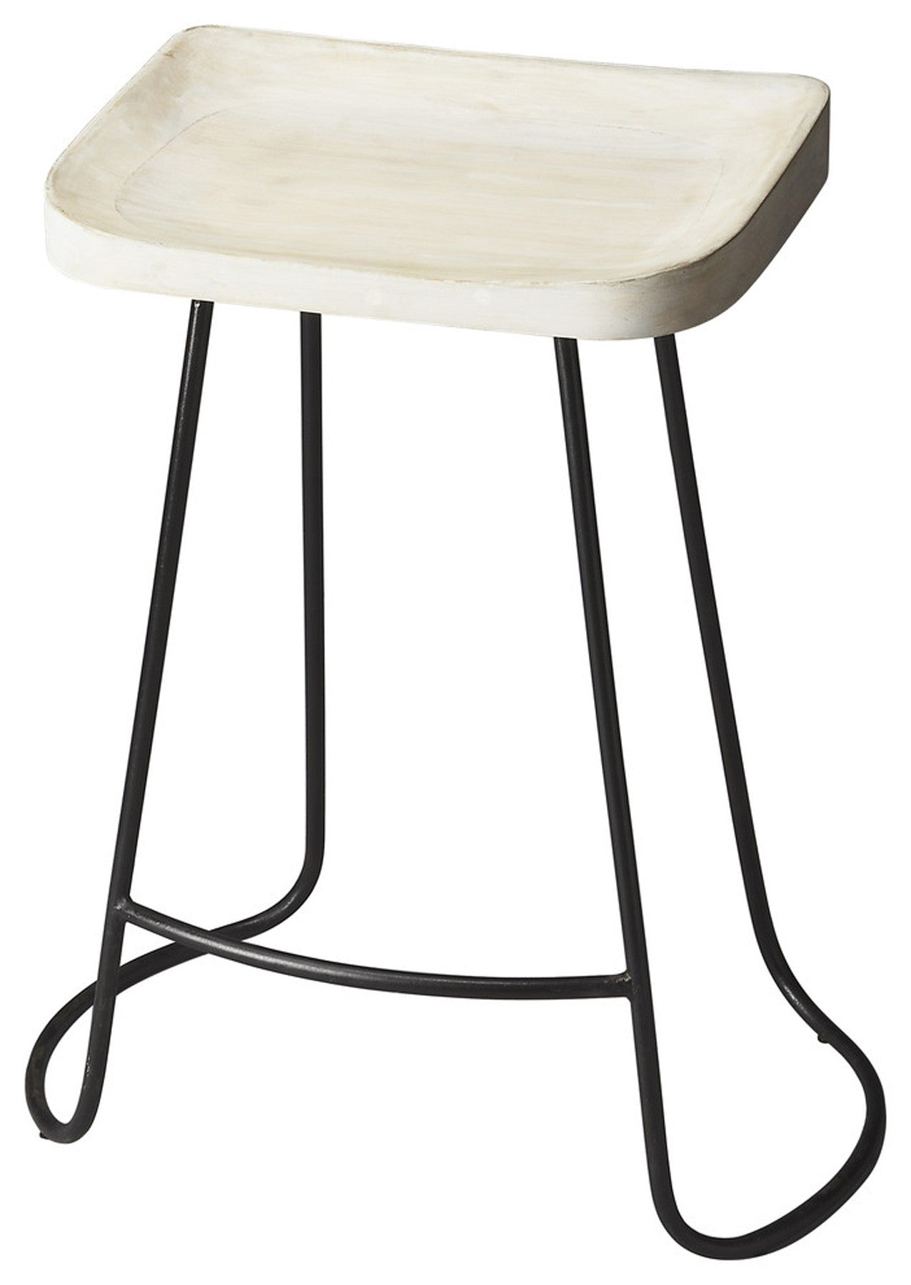 HomeRoots 24" Iron Backless Counter Height Bar Chair With Off White And Black Finish