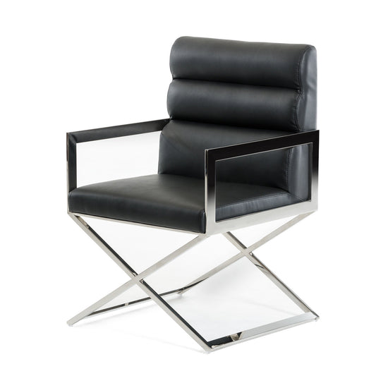 HomeRoots 24" Leatherette And Stainless Steel Dining Chair In Black