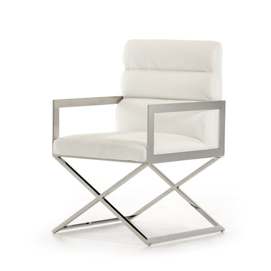 HomeRoots 24" Leatherette And Stainless Steel Dining Chair In White