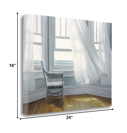 HomeRoots 24" Lonesome Single Chair with Flying White Curtains Giclee Wrap Canvas Wall Art