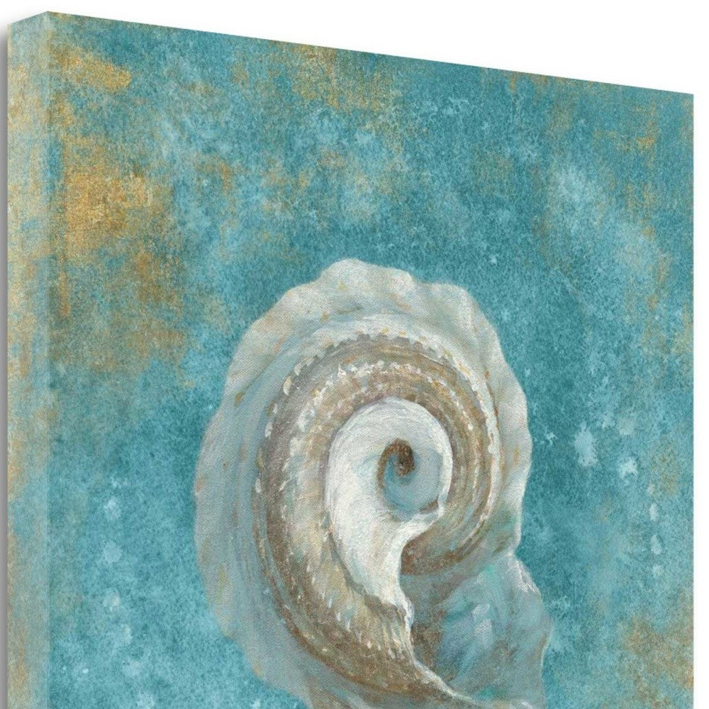 HomeRoots 24" Majestic Seashell in the Deep Blue Sea Giclee Wrap Canvas Wall Art