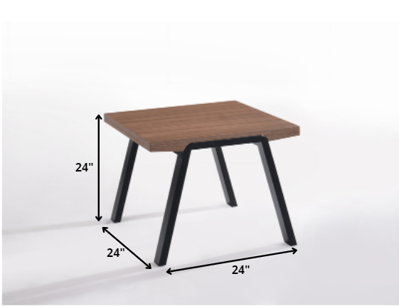 HomeRoots 24" Metal End Table With Walnut Wood and Black Finish