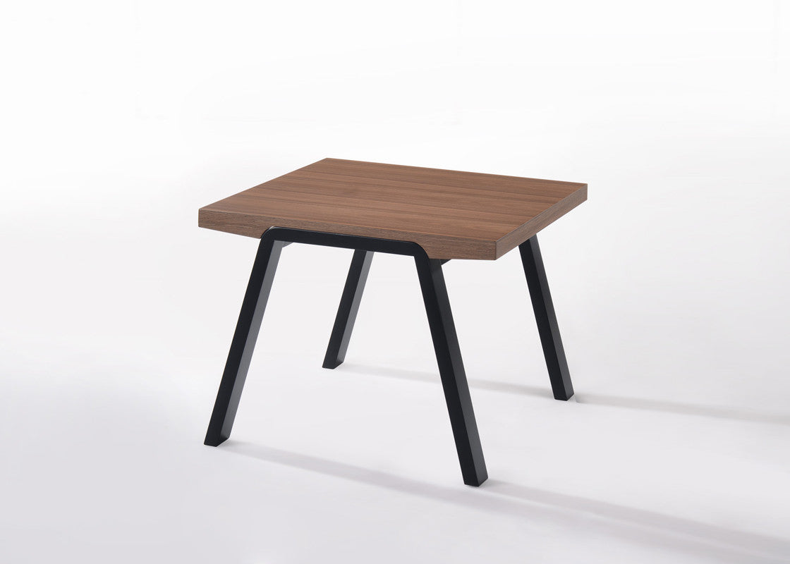HomeRoots 24" Metal End Table With Walnut Wood and Black Finish