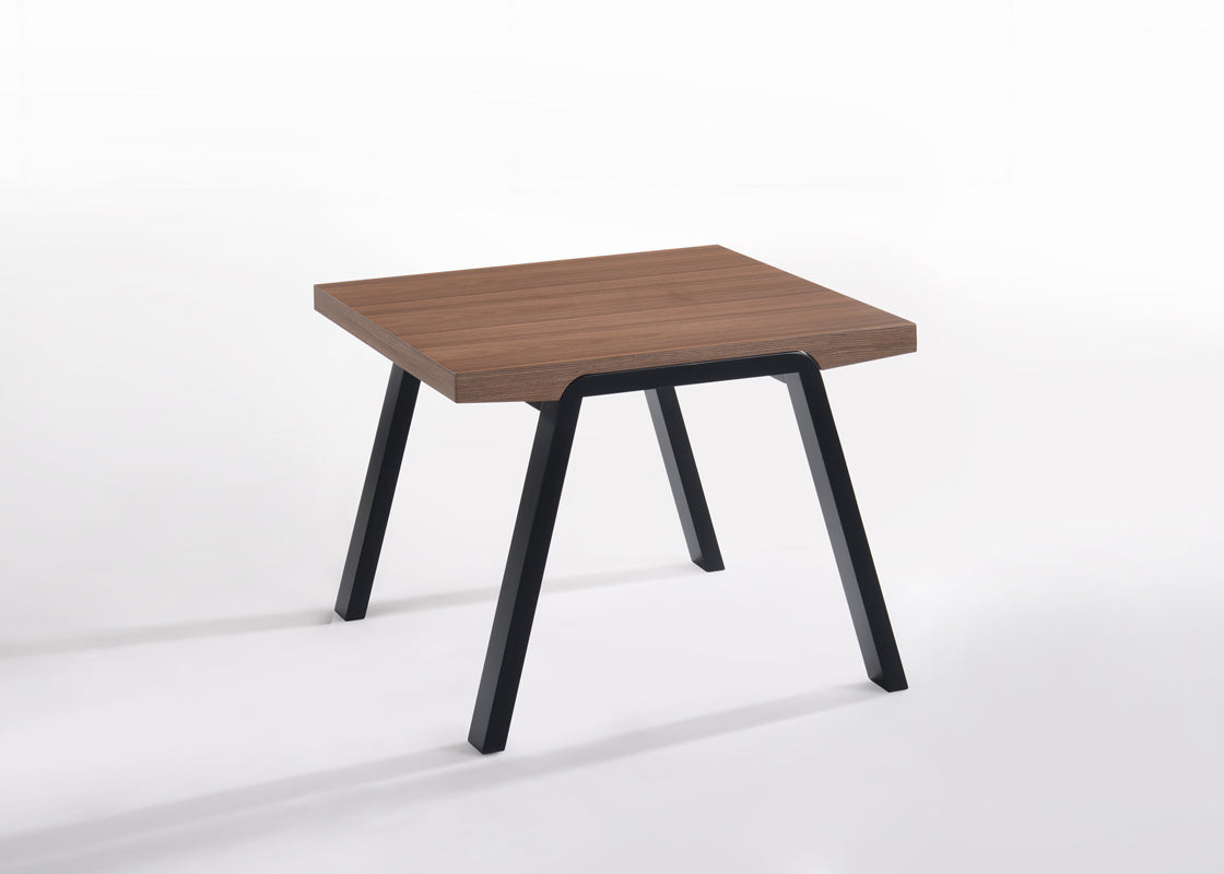 HomeRoots 24" Metal End Table With Walnut Wood and Black Finish