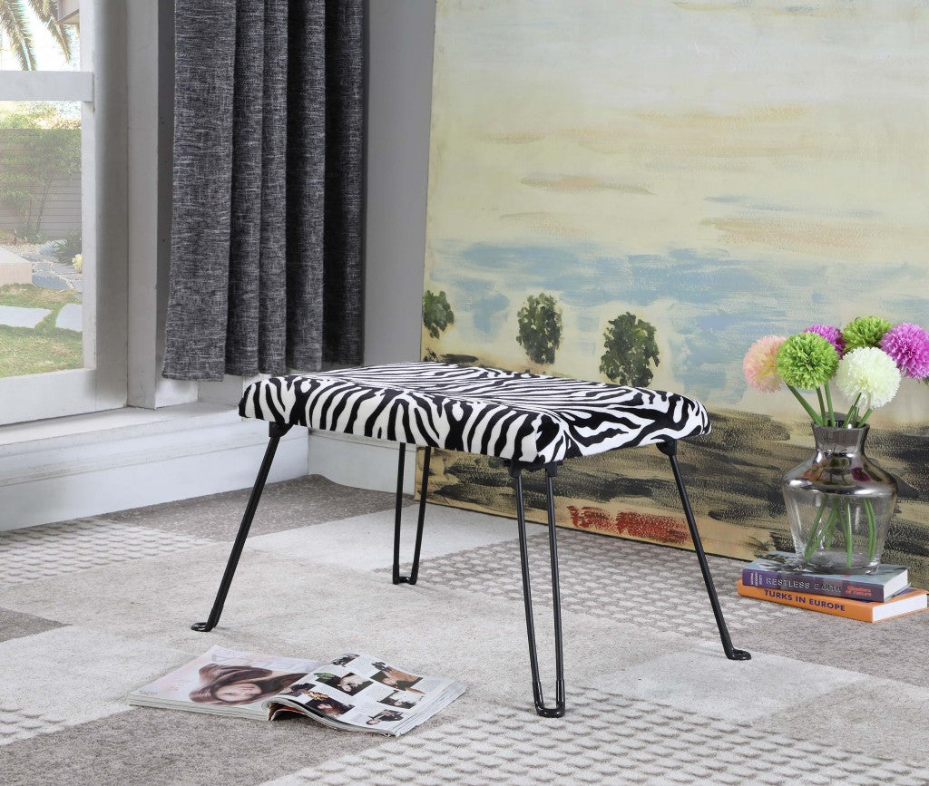 HomeRoots 24" Microfiber Folding Bench With Faux Zebra Finish