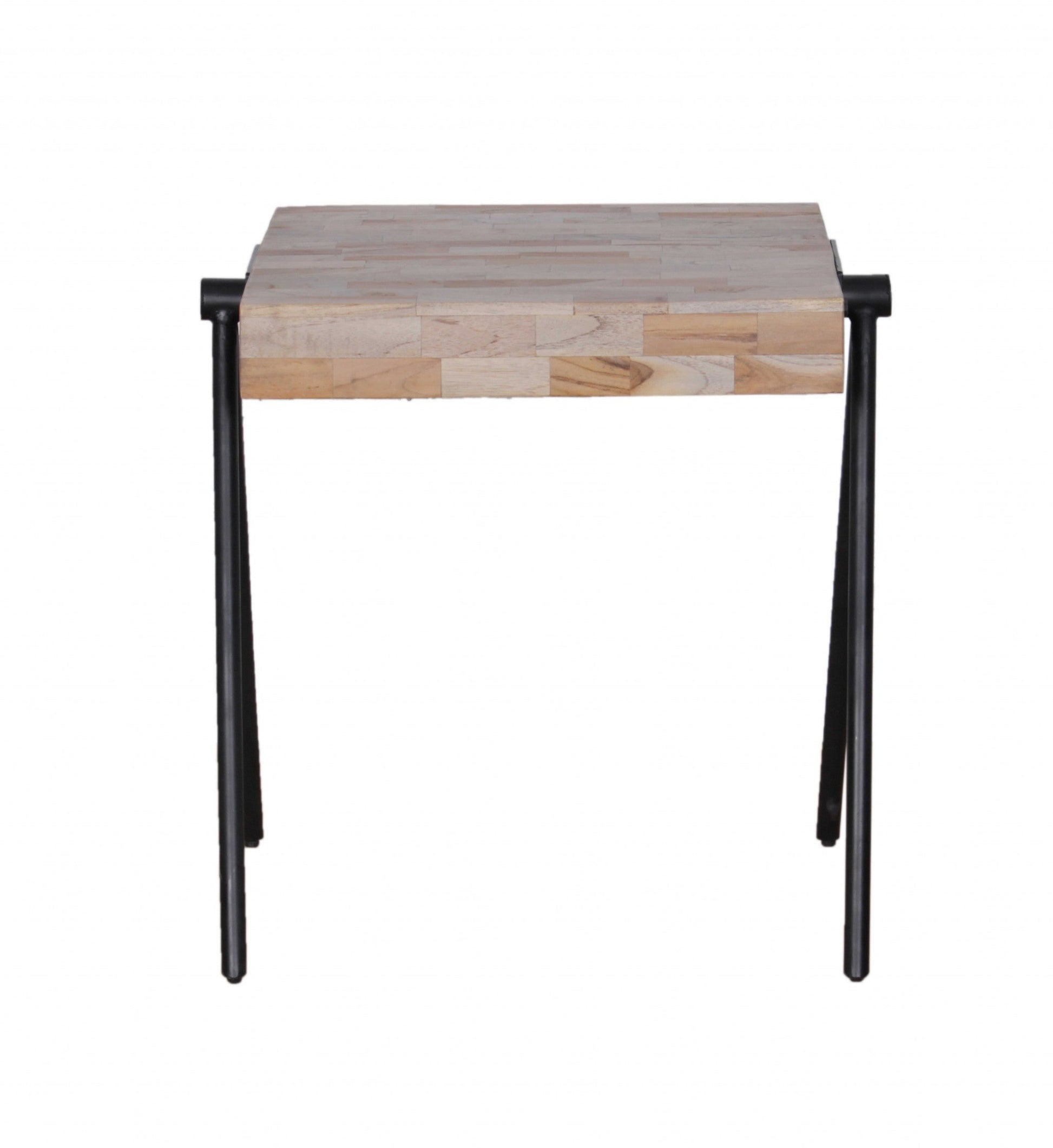 HomeRoots 24" Modern Industrial Side End Table With Multi Grain Wood Finish