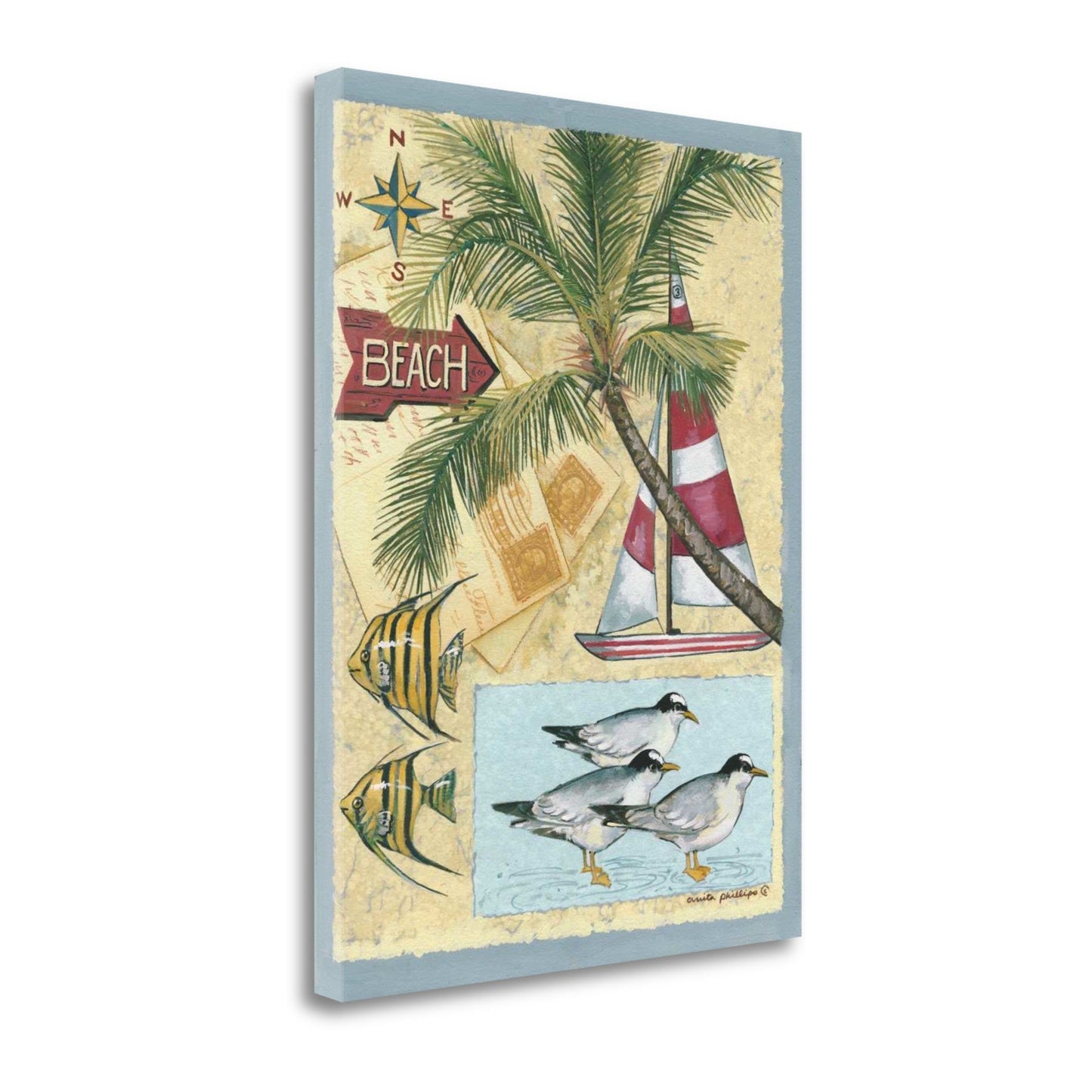 HomeRoots 24" Nostalgic Beach Collage Giclee Print on Gallery Wrap Canvas Wall Art