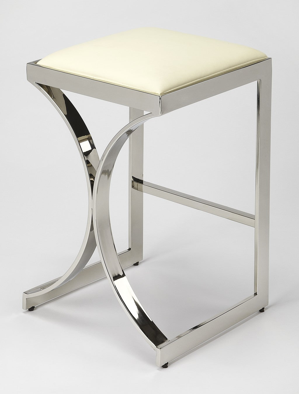 HomeRoots 24" Off White And Silver Faux Leather And Iron Backless Counter Height Bar Chair With Footrest