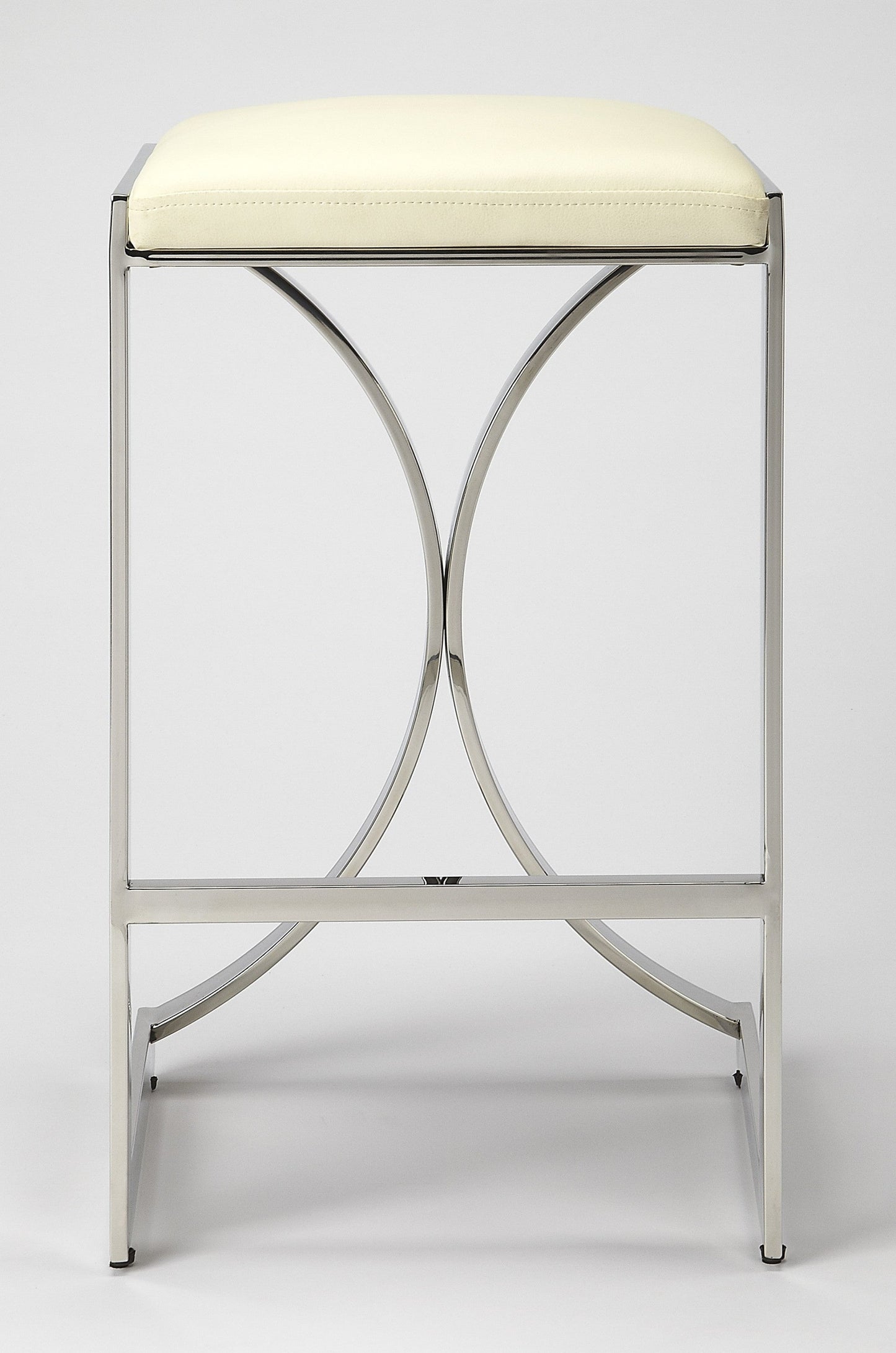 HomeRoots 24" Off White And Silver Faux Leather And Iron Backless Counter Height Bar Chair With Footrest