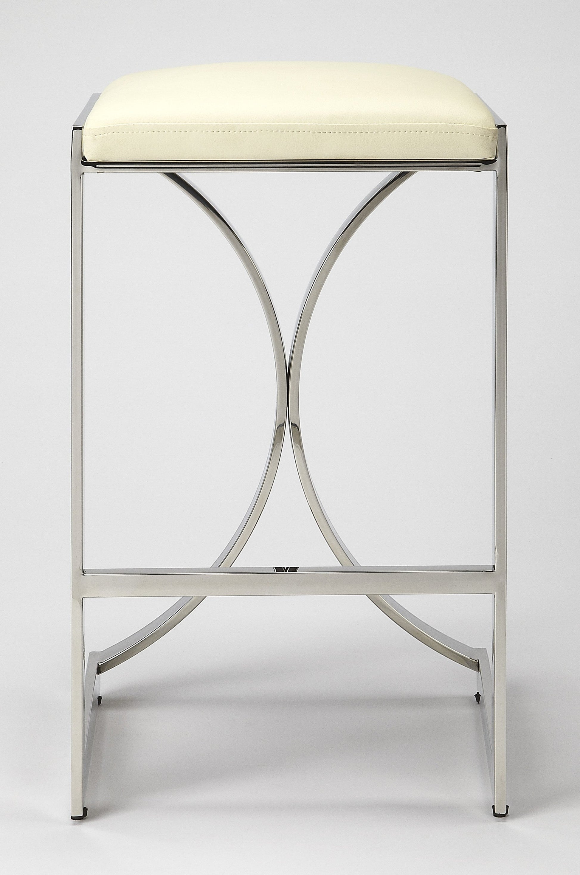 HomeRoots 24" Off White And Silver Faux Leather And Iron Backless Counter Height Bar Chair With Footrest