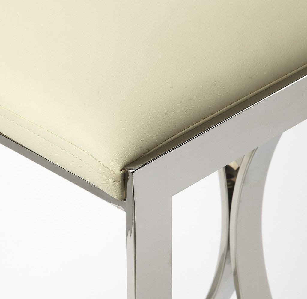 HomeRoots 24" Off White And Silver Faux Leather And Iron Backless Counter Height Bar Chair With Footrest