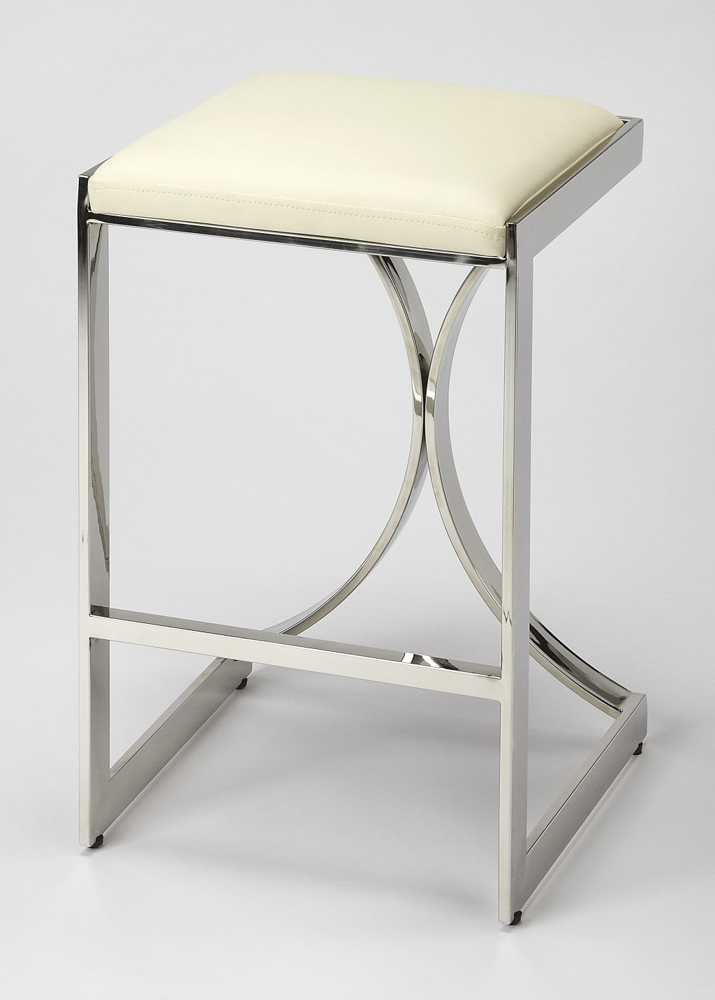 HomeRoots 24" Off White And Silver Faux Leather And Iron Backless Counter Height Bar Chair With Footrest