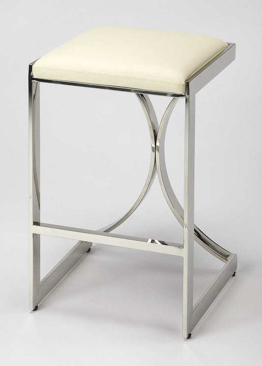 HomeRoots 24" Off White And Silver Faux Leather And Iron Backless Counter Height Bar Chair With Footrest