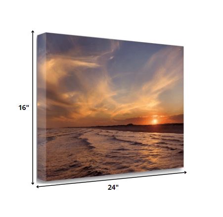 HomeRoots 24" Orange Sunset Over The Ocean 1 Giclee Wrap Canvas Wall Art