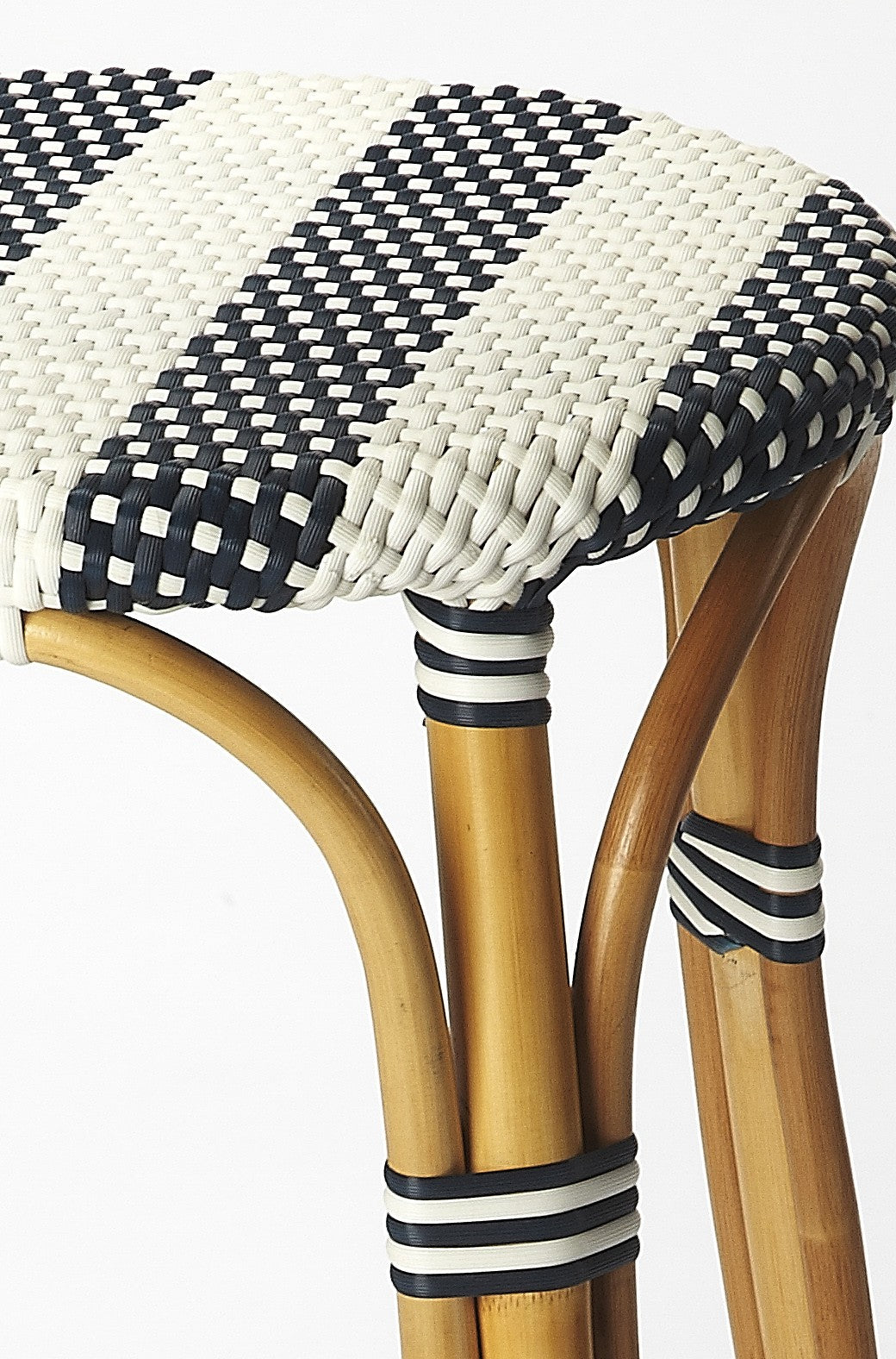 HomeRoots 24" Rattan Backless Counter Height Bar Chair With Footrest in Blue and Natural Finish