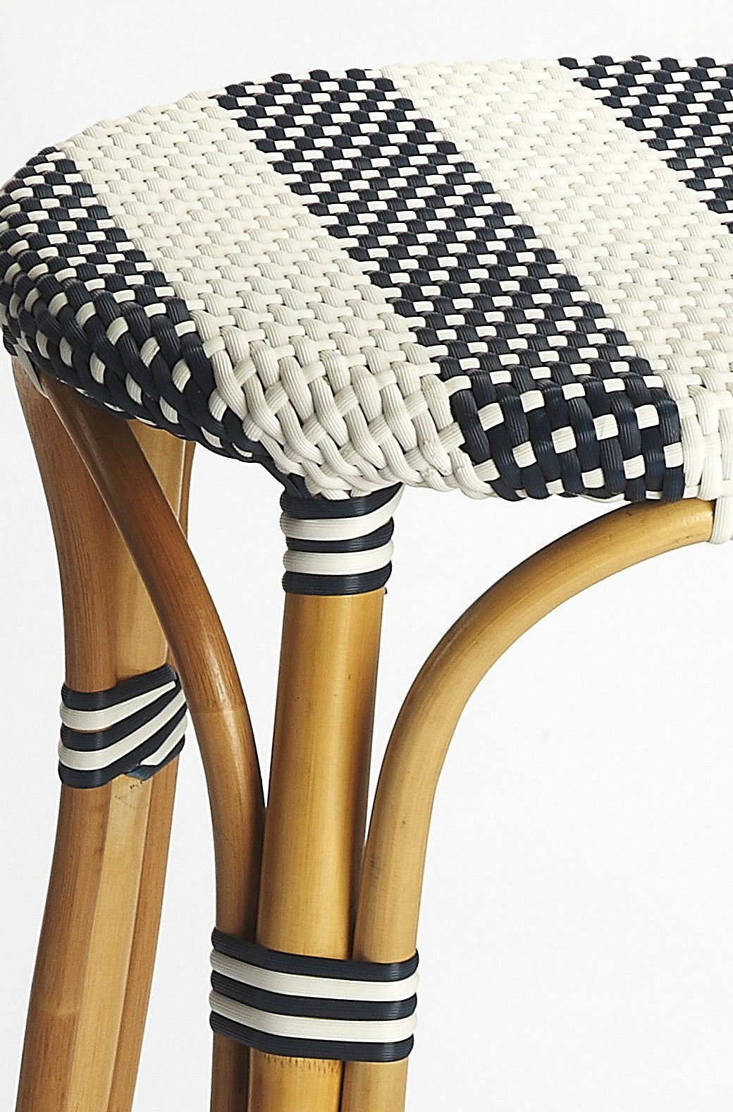 HomeRoots 24" Rattan Backless Counter Height Bar Chair With Footrest in Blue and Natural Finish