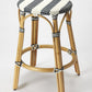 HomeRoots 24" Rattan Backless Counter Height Bar Chair With Footrest in Blue and Natural Finish