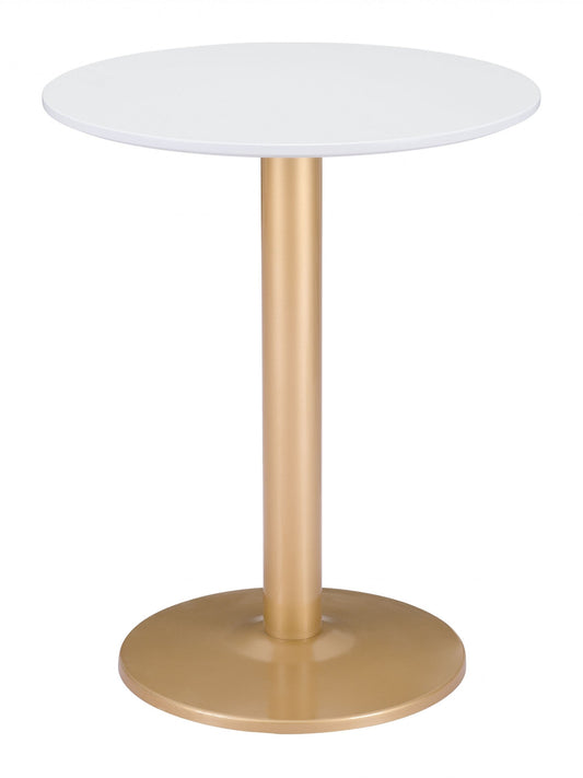 HomeRoots 24" Round End Table With Gold and White Finish