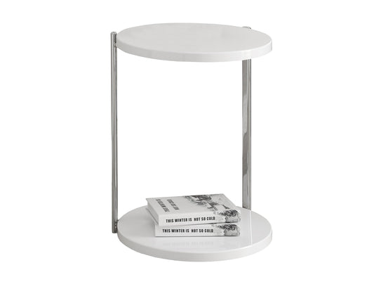 HomeRoots 24" Round End Table With Shelf in White Finish