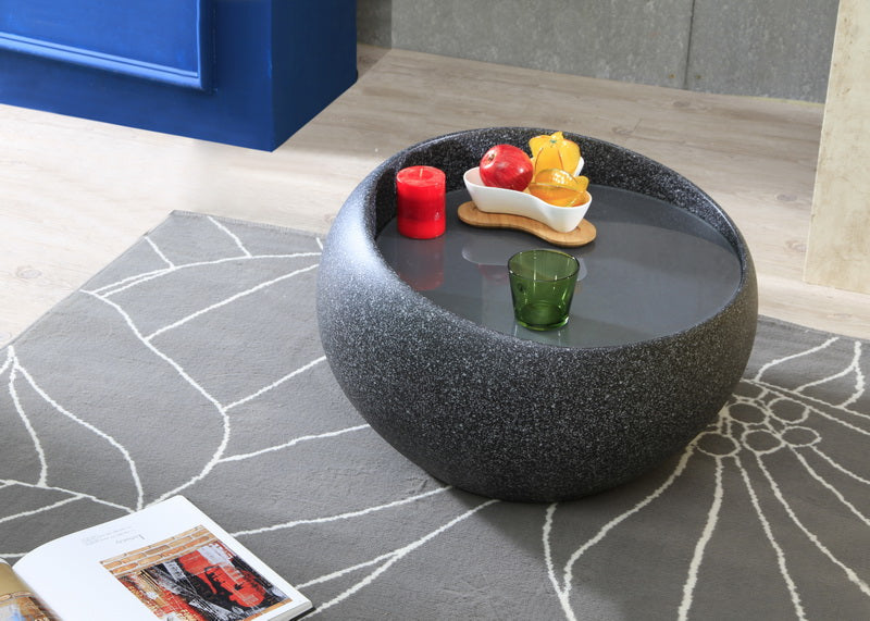 HomeRoots 24" Round Fiberglass and Glass Faux Granite Coffee Table