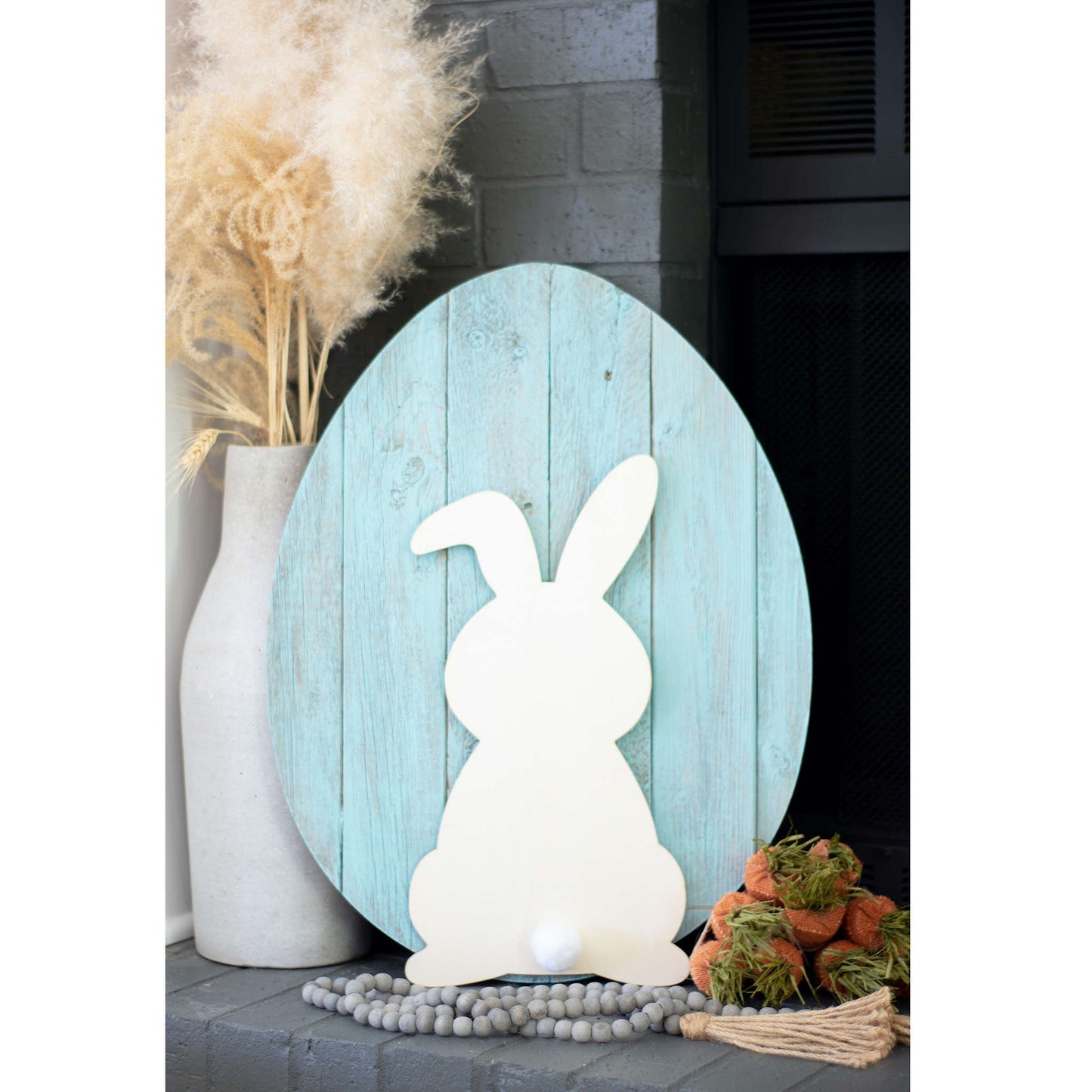 HomeRoots 24" Rustic Farmhouse Turquoise Wood Large Egg