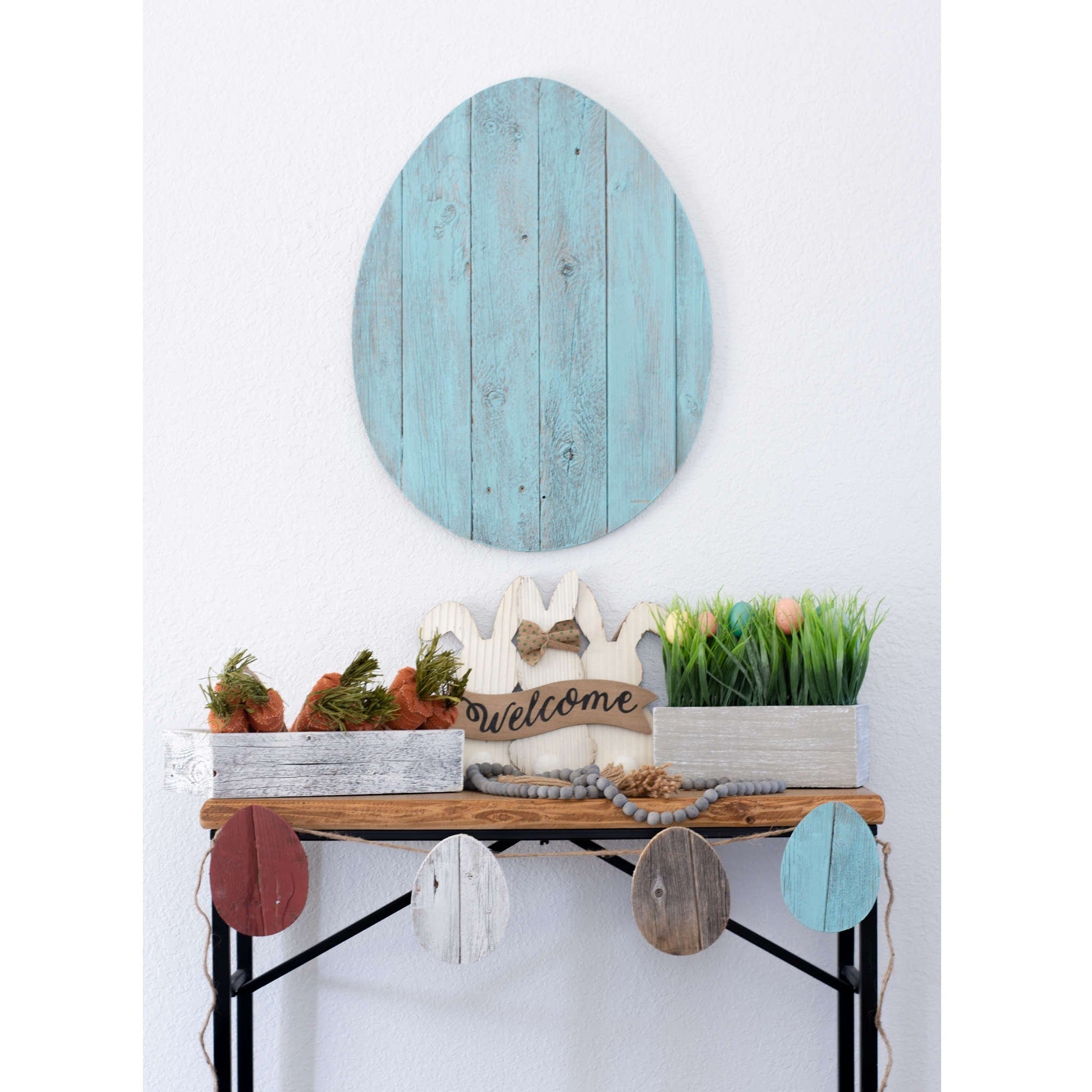 HomeRoots 24" Rustic Farmhouse Turquoise Wood Large Egg