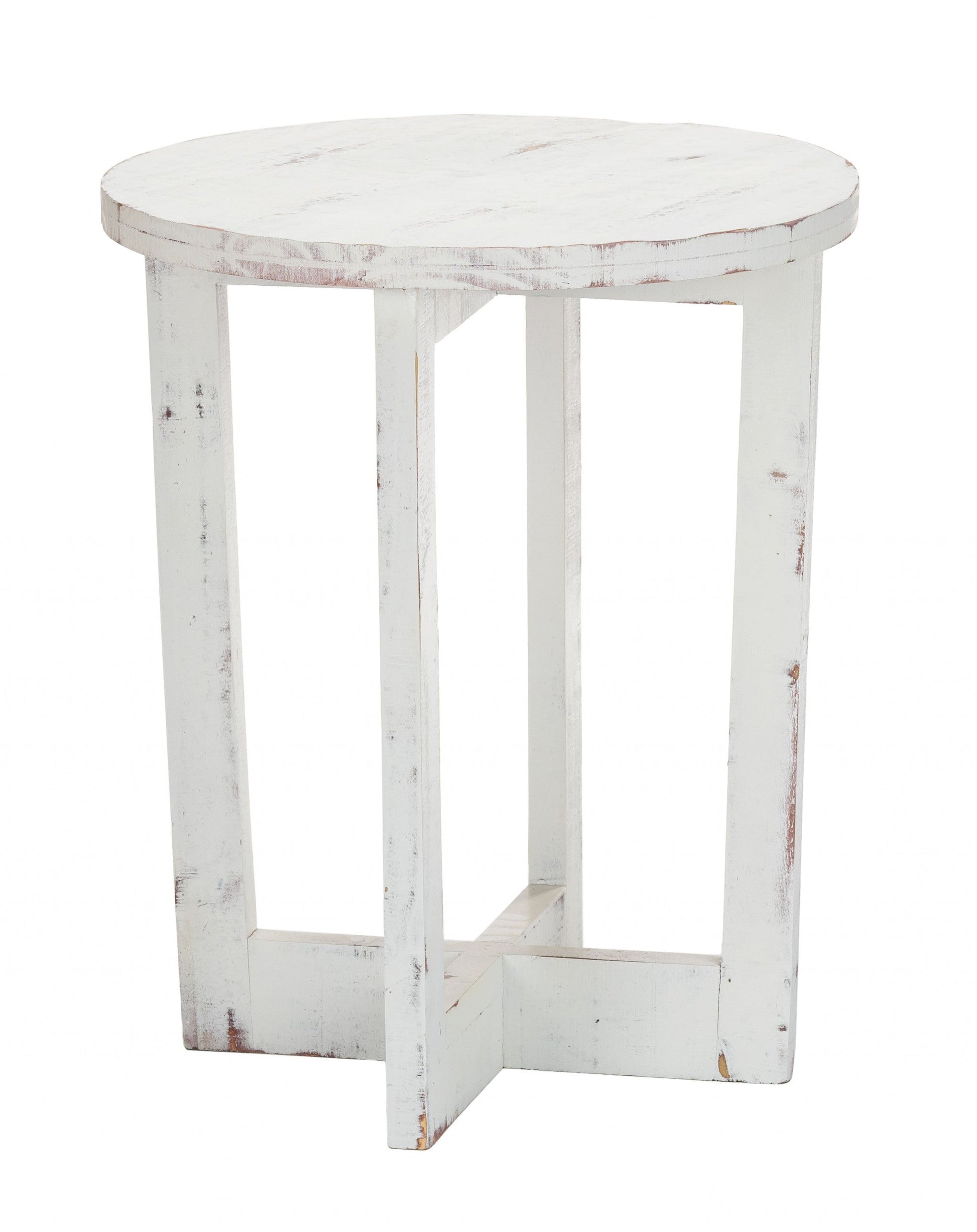 HomeRoots 24" Rustic Modern Farmhouse White Round End Table