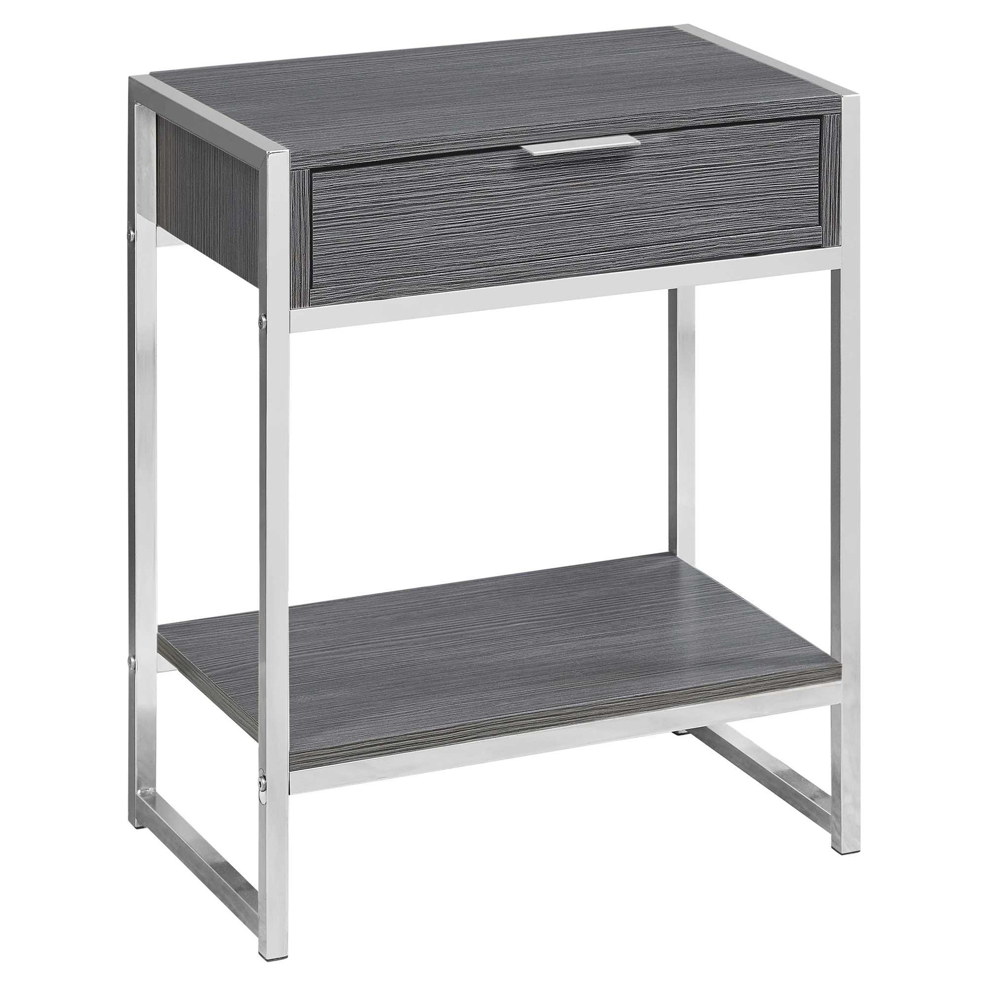 HomeRoots 24" Silver And Grey Manufactured Wood Rectangular End Table With Drawer And Shelf
