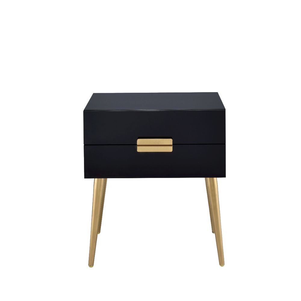 HomeRoots 24" Sleek Black And Gold Two Drawer End Table