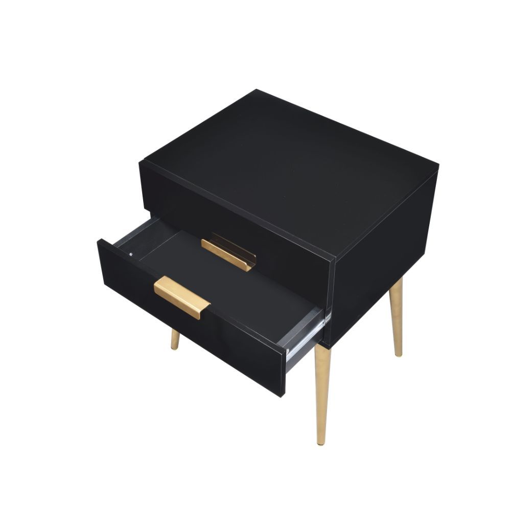 HomeRoots 24" Sleek Black And Gold Two Drawer End Table