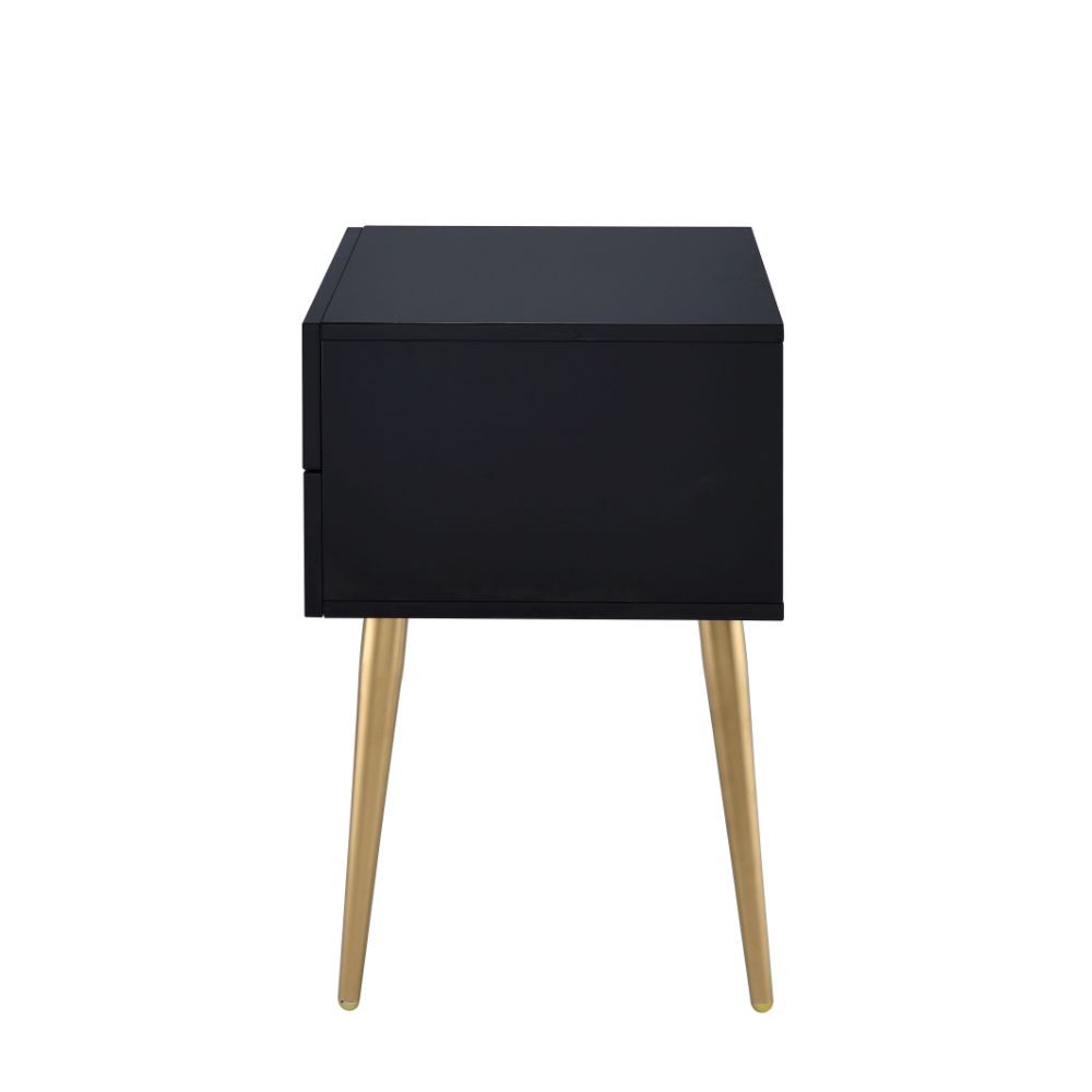 HomeRoots 24" Sleek Black And Gold Two Drawer End Table