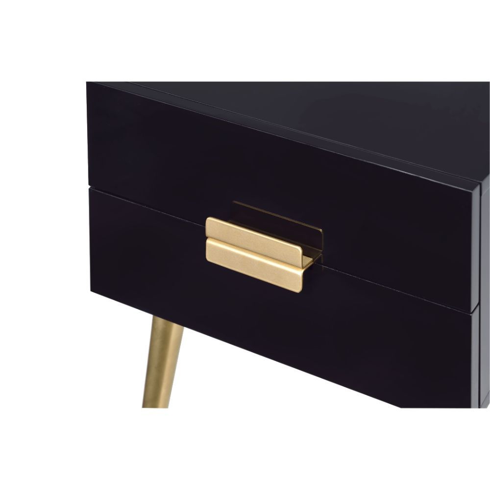 HomeRoots 24" Sleek Black And Gold Two Drawer End Table