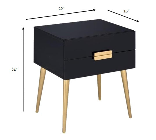HomeRoots 24" Sleek Black And Gold Two Drawer End Table