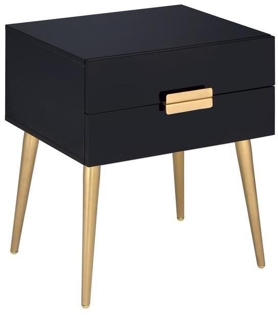 HomeRoots 24" Sleek Black And Gold Two Drawer End Table