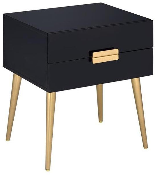 HomeRoots 24" Sleek Black And Gold Two Drawer End Table