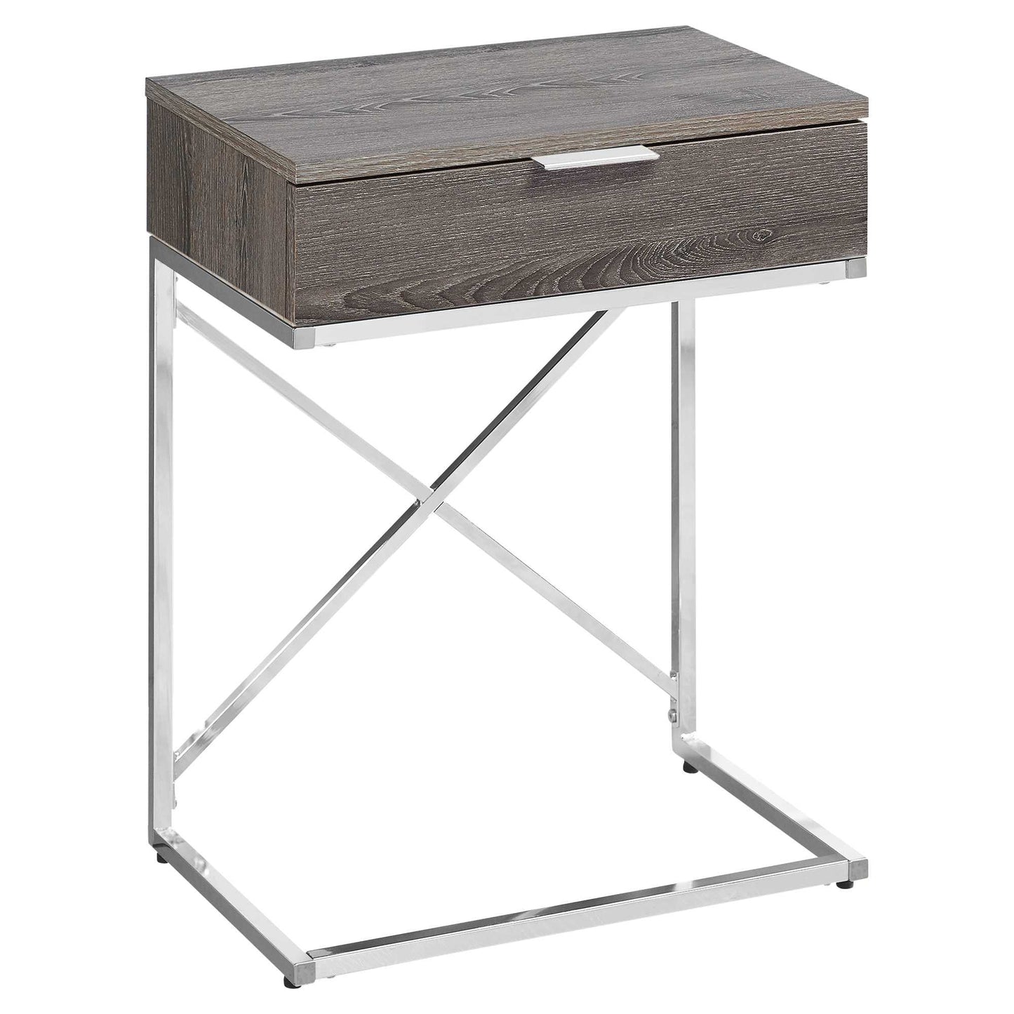 HomeRoots 24" Solid And Manufactured Wood End Table With Drawer in Silver and Taupe Finish