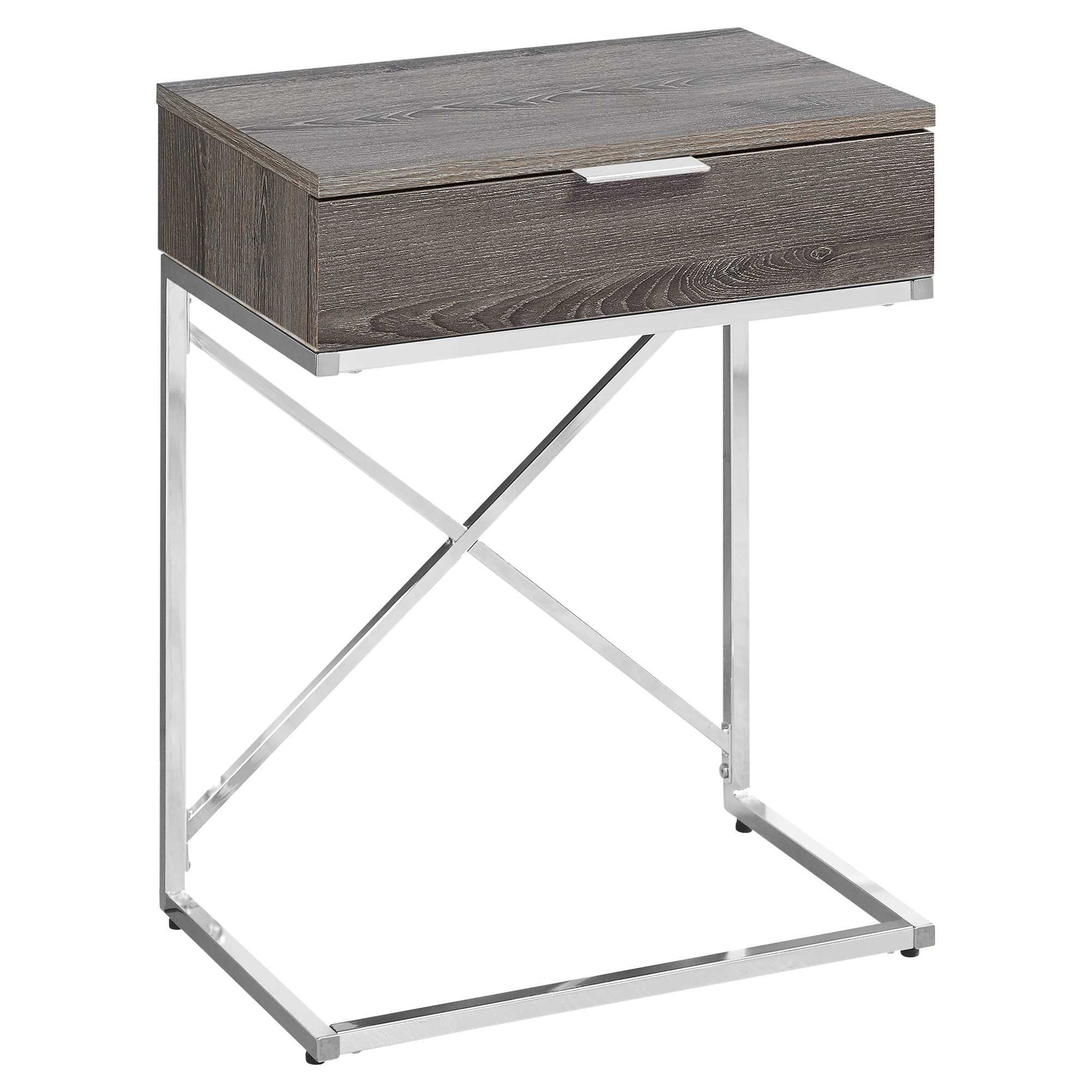 HomeRoots 24" Solid And Manufactured Wood End Table With Drawer in Silver and Taupe Finish