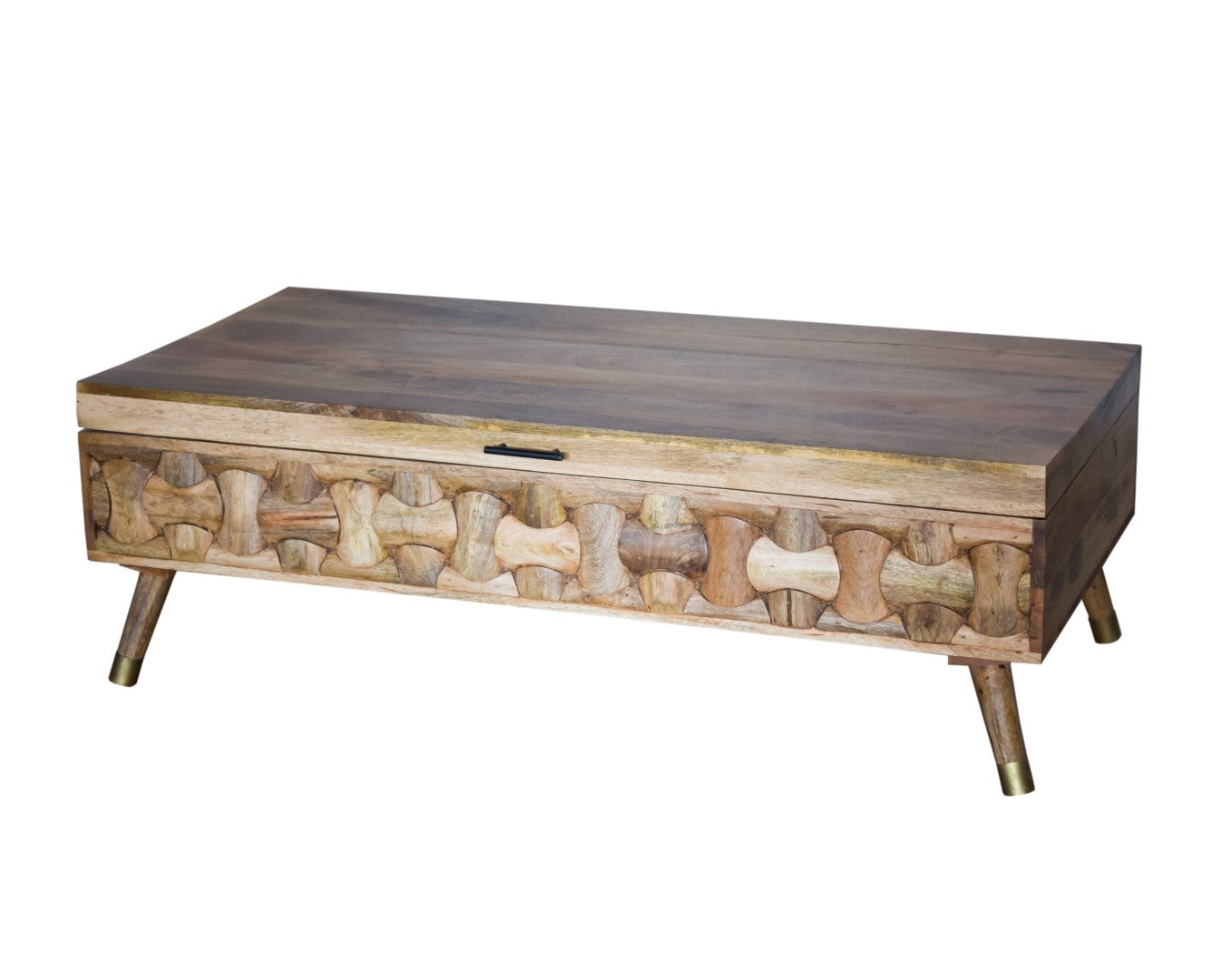 HomeRoots 24" Solid Wood Coffee Table With Drawer in Natural Finish