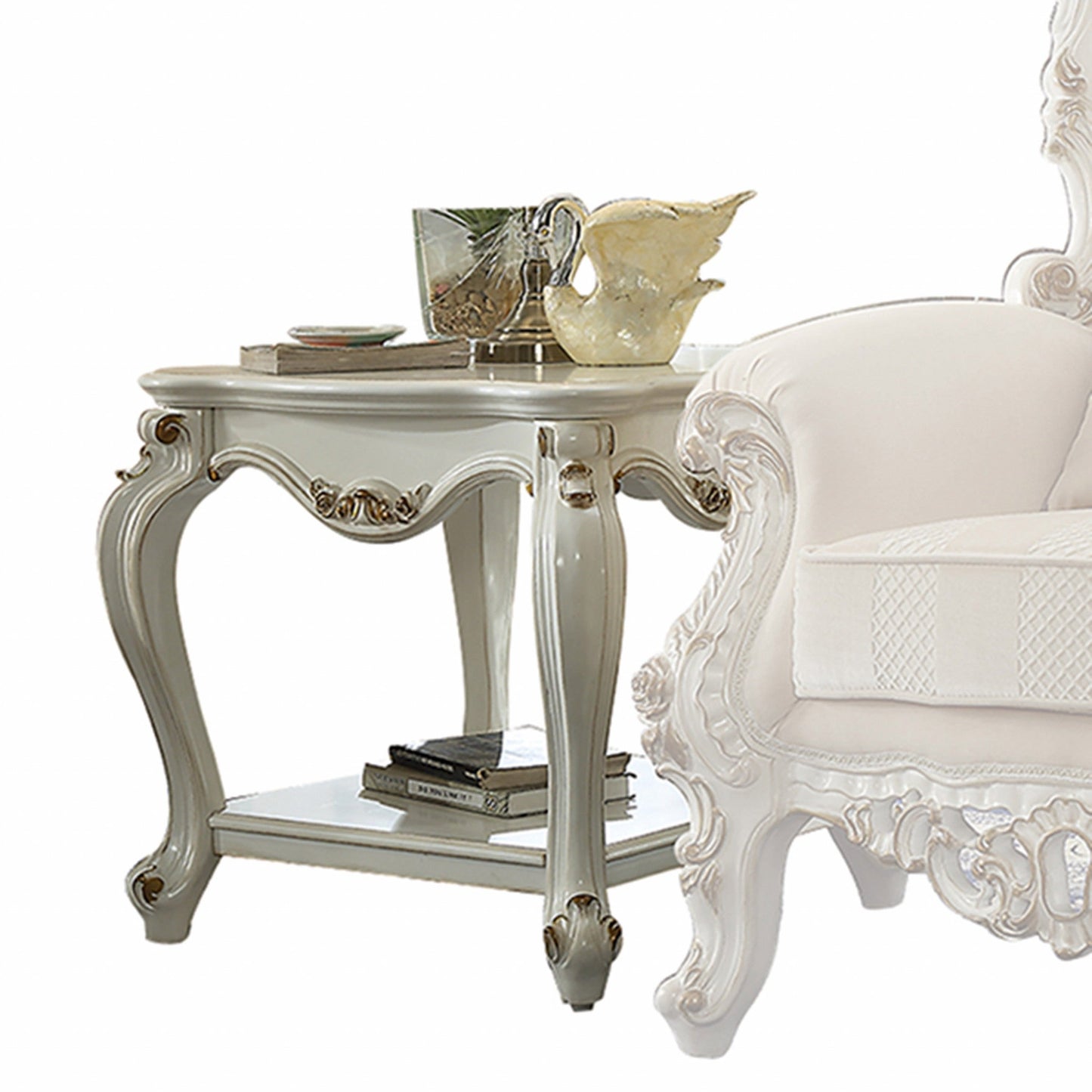 HomeRoots 24" Solid Wood End Table With Shelf in Light Grey Finish